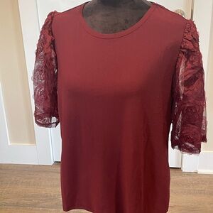 Chic Lace Sleeve Burgundy Blouse